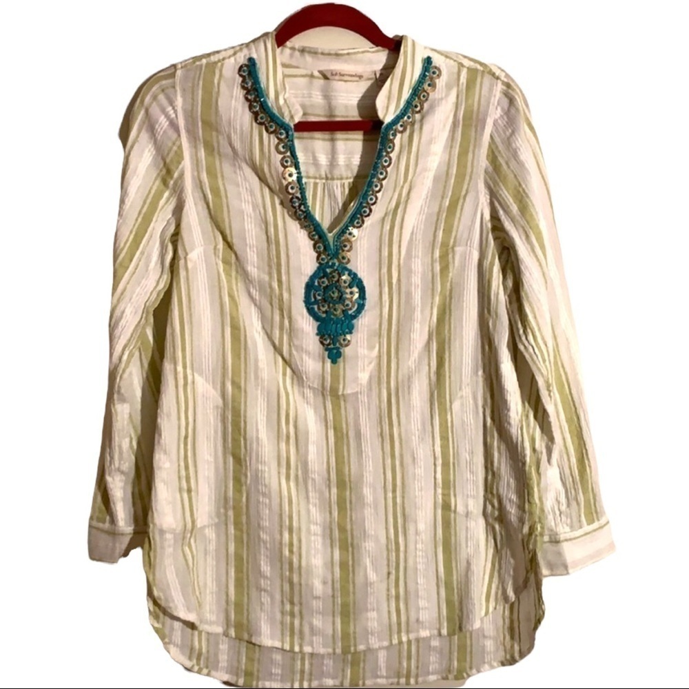 Soft Surroundings 100% Cotton Boho Beaded Tunic Size XS